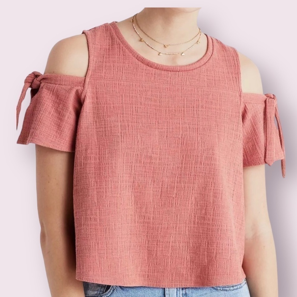 Madewell Skyler Cold Shoulder Top Pink Short Sleeve Size L